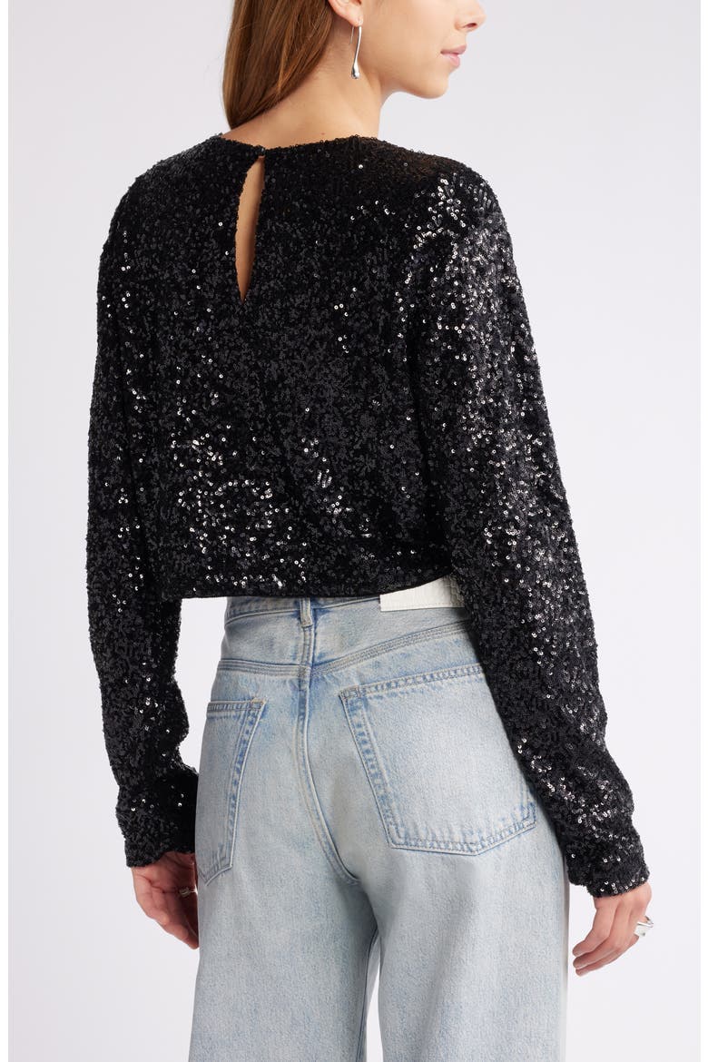 Crop Sequin Top, Alternate, color, BLACK