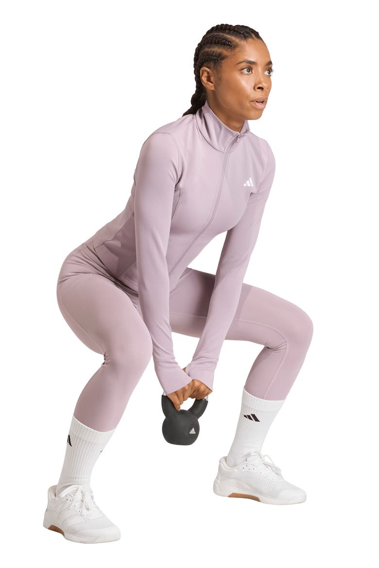 Workout Essentials Zip Knit Jacket, Alternate, color, PRELOVED FIG