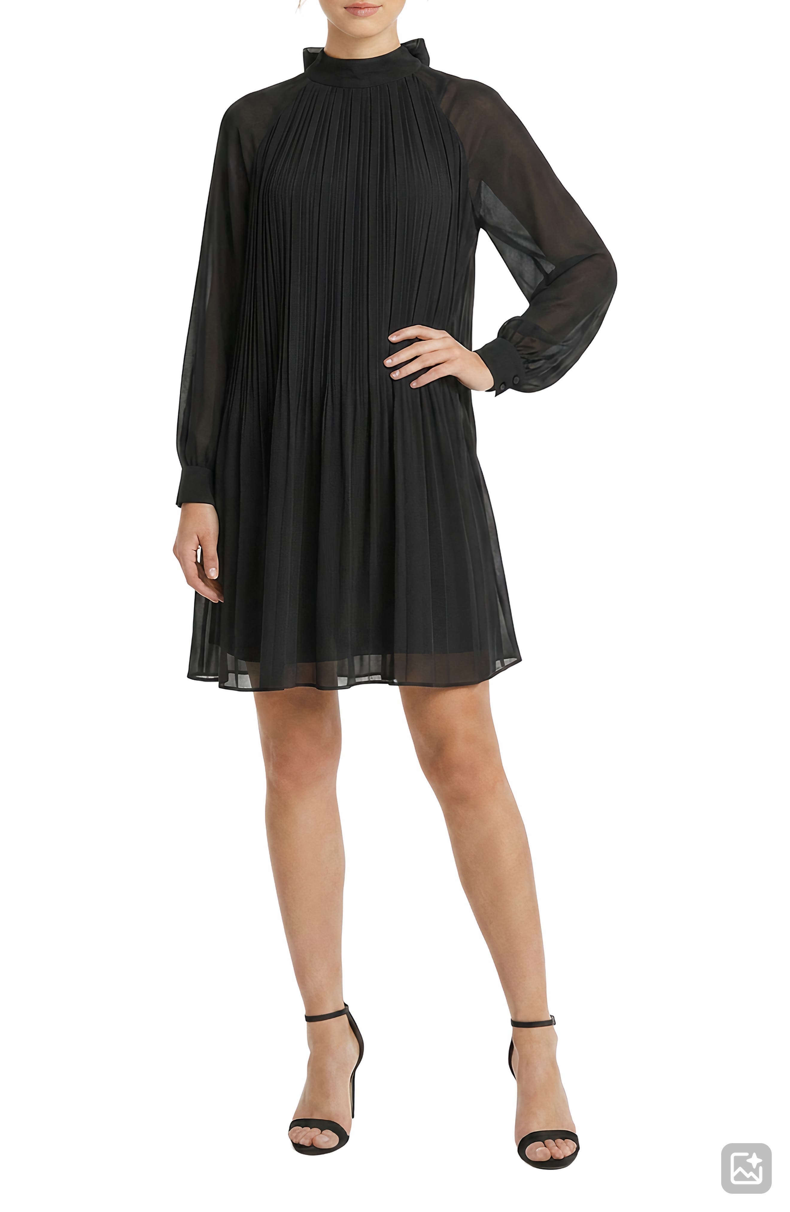 Tie Back Bishop Sleeve Plissè Swing Dress