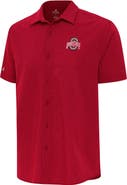 ANTIGUA Men's Antigua  Red Ohio State Buckeyes Activate Woven Short Sleeve Button-Down Shirt