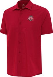 ANTIGUA Men's Antigua Red Ohio State Buckeyes Activate Woven Short Sleeve Button-Down Shirt