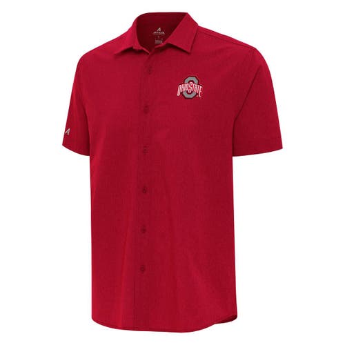 Antigua Red Ohio State Buckeyes Activate Woven Short Sleeve Button-down Shirt