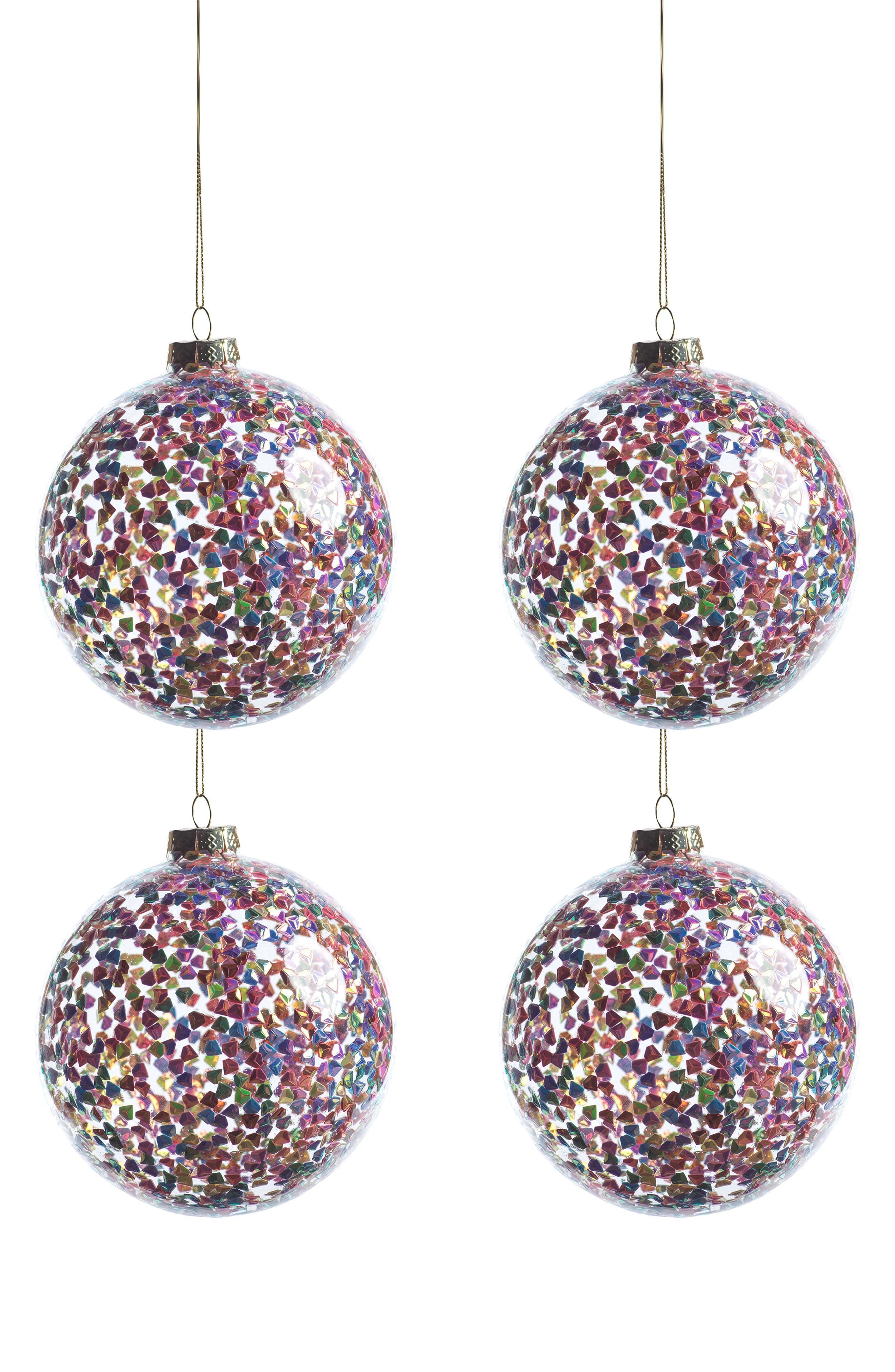 Zodax Set of 4 Multicolor Sequin Large Glass Ball Ornaments