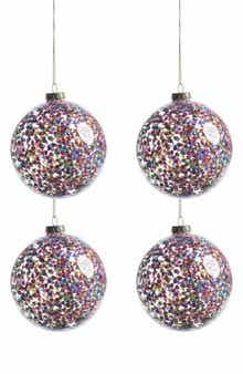 Zodax Set of 4 Multicolor Sequin Large Glass Ball Ornaments
