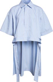 PLAN C Stripe High-Low Cotton Pullover Shirt