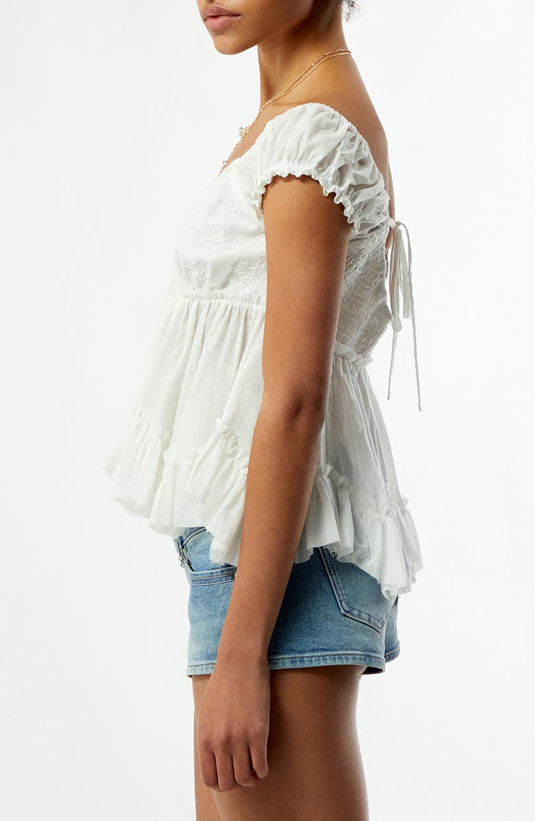 PacSun Ellie Lace Trim Embroidered Bodice Smocked Back Cotton Top, Alternate, color, White
