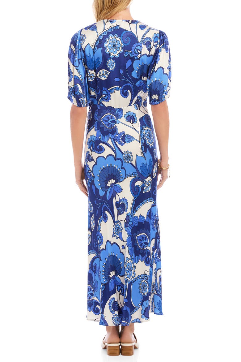 Floral Puff Sleeve Bias Maxi Dress, Alternate, color, BLUE PRINT