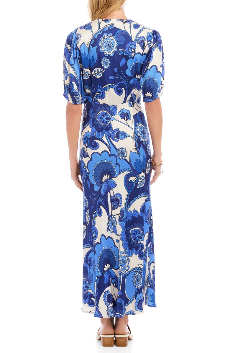 Karen Kane Floral Puff Sleeve Bias Maxi Dress, Alternate, color, Blue Print