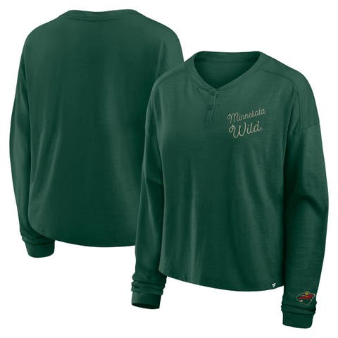 Women
s Fanatics Green Minnesota Wild Oversized All Out Effort Long Sleeve Henley T-Shirt