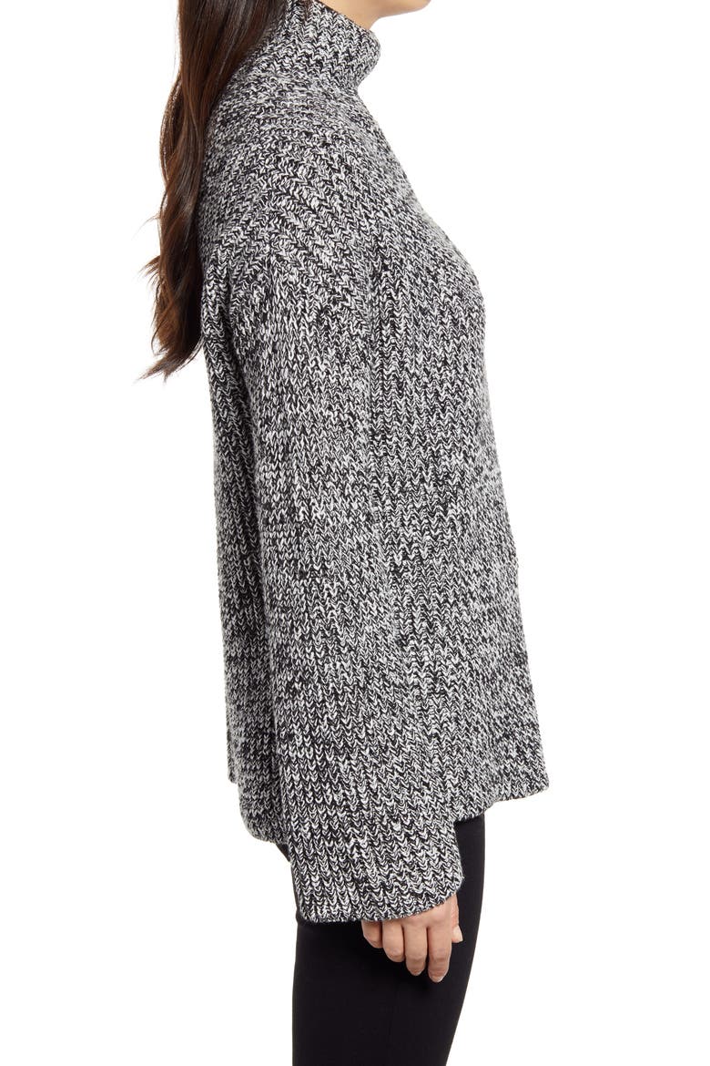 Shaker Mock Neck Sweater, Alternate, color, BLACK- IVORY MARL