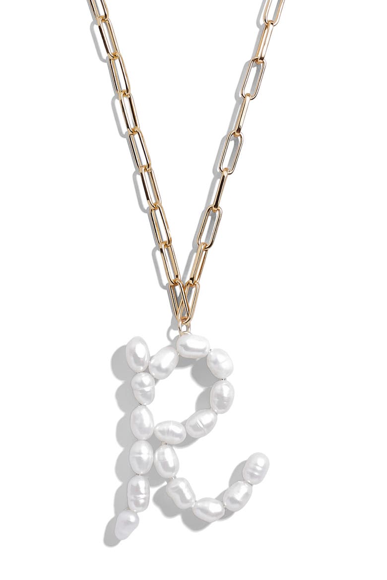 Blair Hera Genuine Pearl Initial Pendant Necklace, Main, color, PEARL R