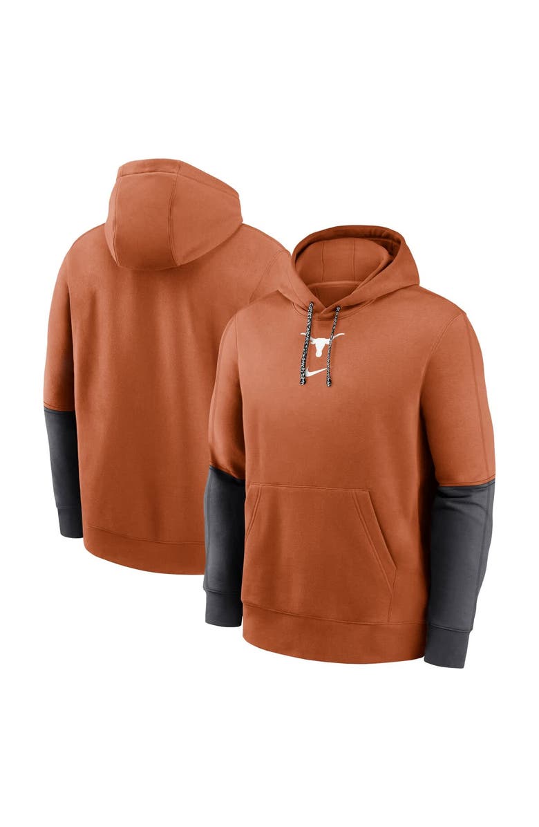 Nike Men's Nike Burnt Orange/Anthracite Texas Longhorns 2024 Sideline Club Pullover Hoodie, Main, color, 