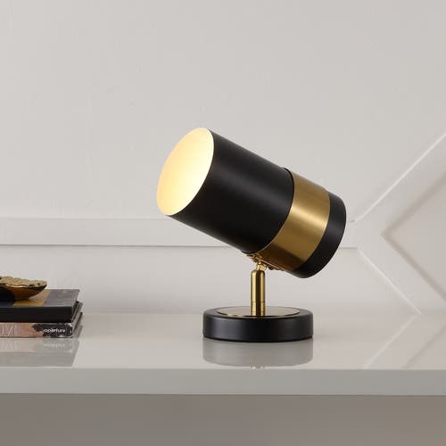 Jonathan Y Astra 9.25" Modern Industrial Iron Adjustable Indoor Led Floor Spotlight, Black/brass Gol In Black/brass Gold