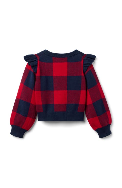 Janie And Jack Plaid Ruffle Shoulder Sweater In Red
