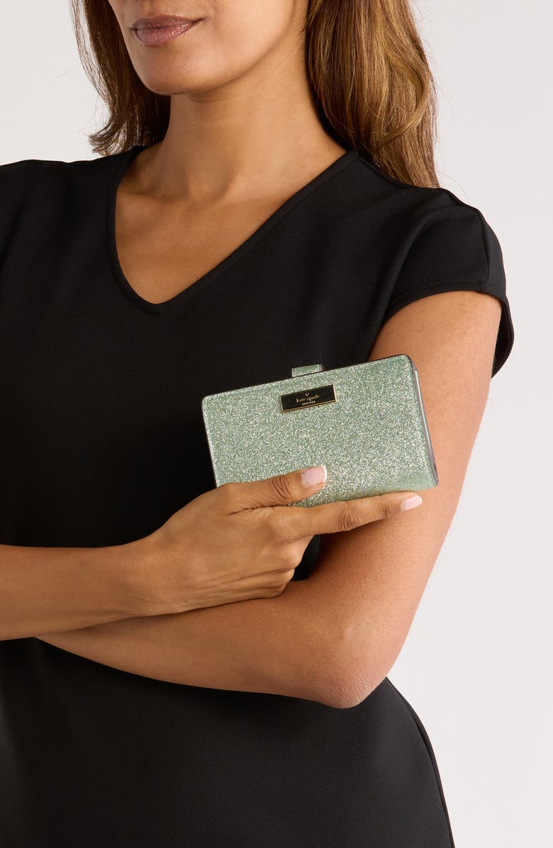Kate Spade New York kenzie boxed glitter medium compact wallet, Alternate, color, Seawater