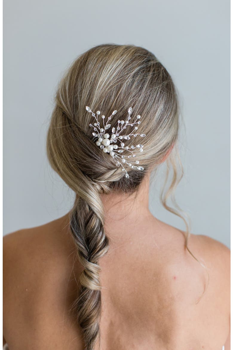 Ziva Austrian Crystal & Faux Pearl Hair Comb (Nordstrom Exclusive), Alternate, color, SILVER