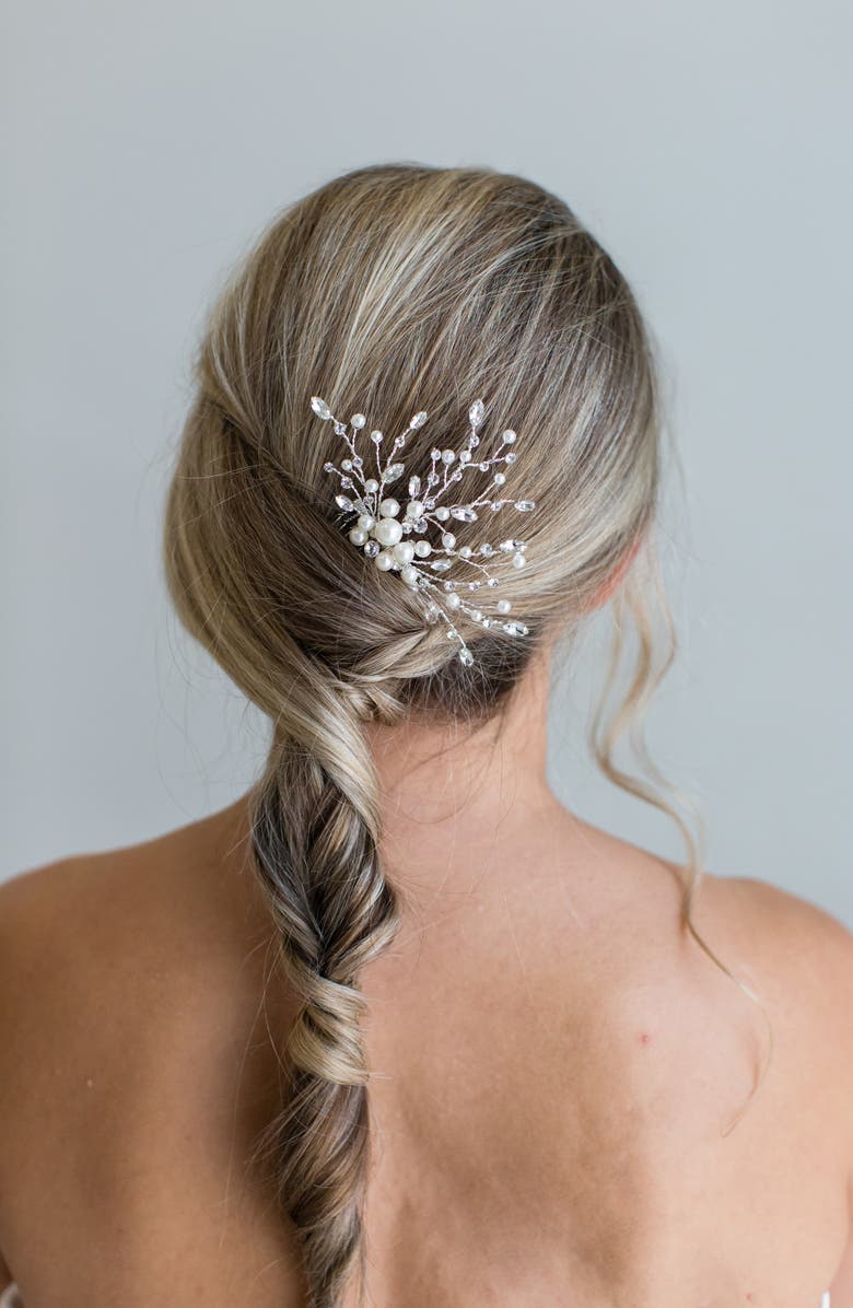 Brides & Hairpins Ziva Austrian Crystal & Faux Pearl Hair Comb, Alternate, color, Silver