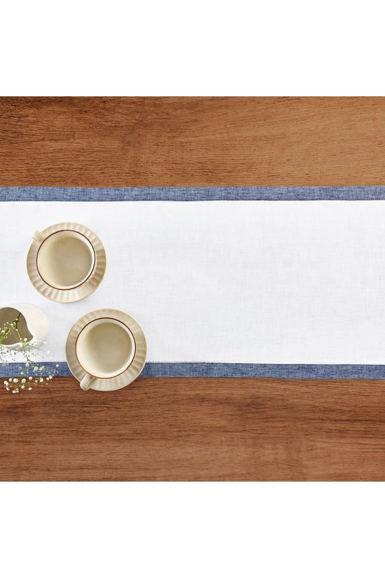 Linen Table Runner - Classic, Alternate, color, Chambray Indigo and White