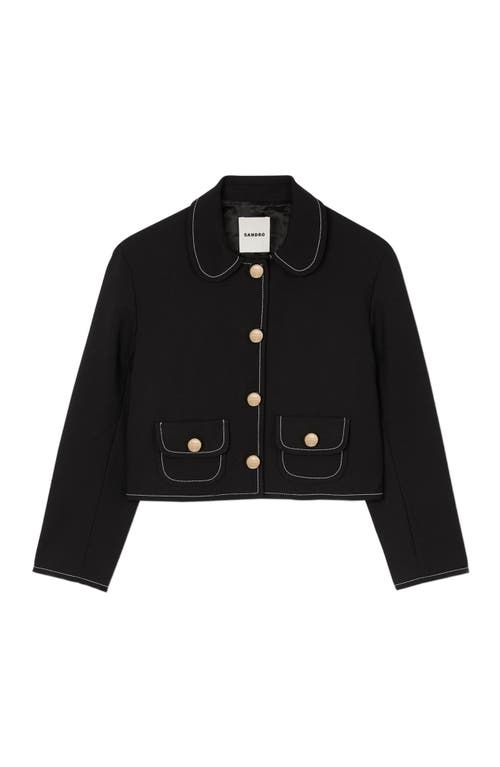 Shop Sandro Peter Pan Collar Cropped Jacket In Black