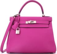 Pre-Owned Hermes Kelly Handbag Pink Togo with Palladium Hardware 28