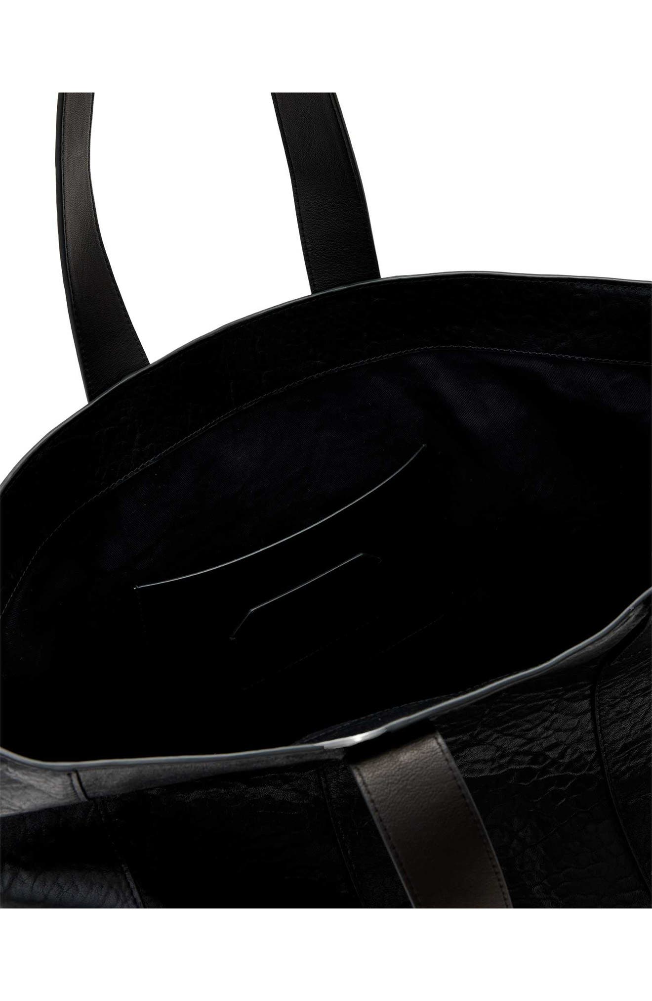 AllSaints Ares Grain Leather Open Tote Bag, Alternate, color, Black
