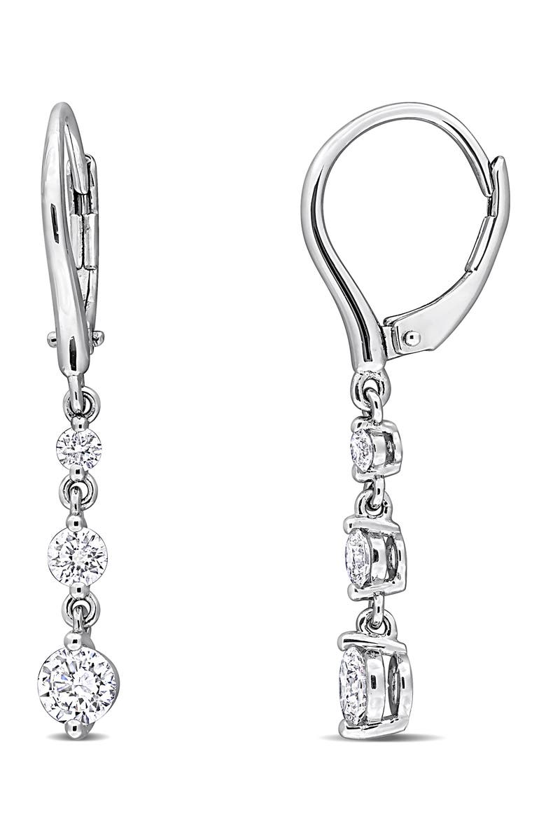 Created Forever Sterling Silver Lab Grown Diamond Drop Earrings, Main, color, White