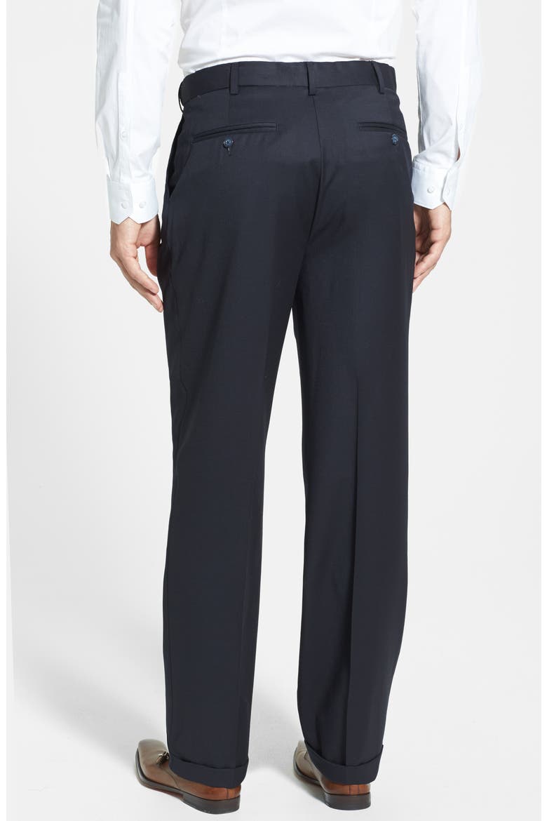 Self Sizer Waist Pleated Classic Fit Wool Gabardine Dress Pants, Alternate, color, NAVY