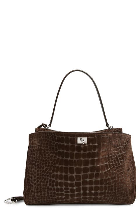 Medium Rodeo Croc Embossed Suede Top Handle Bag
