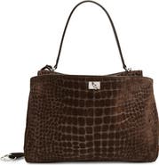 Balenciaga Medium Rodeo Croc Embossed Suede Top Handle Bag