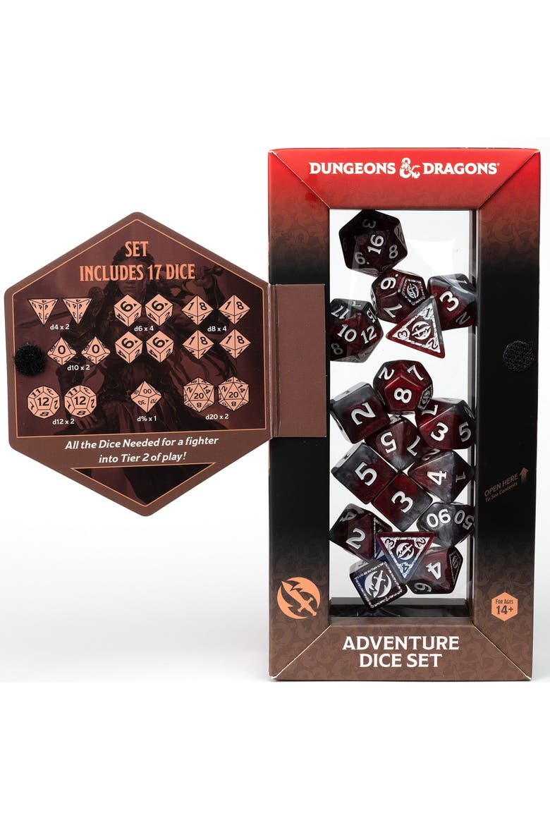 D&D Adventure Dice Fighter Red, 17Pc Rpg Die Set, Alternate, color, Red