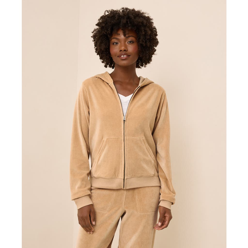 Pact Organic Cotton Pure Velour Zip Hoodie In Nude