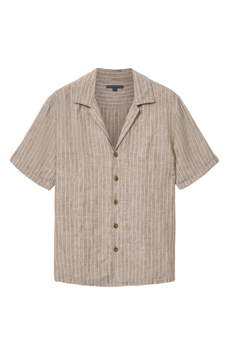 John Varvatos Grady Stripe Linen Camp Shirt, Alternate, color, Faded Twine