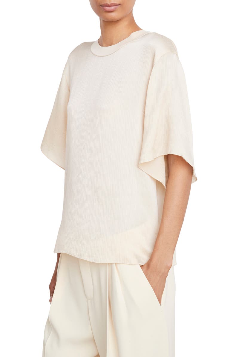 Vince Rib Trim Crewneck Silk Top, Alternate, color, 