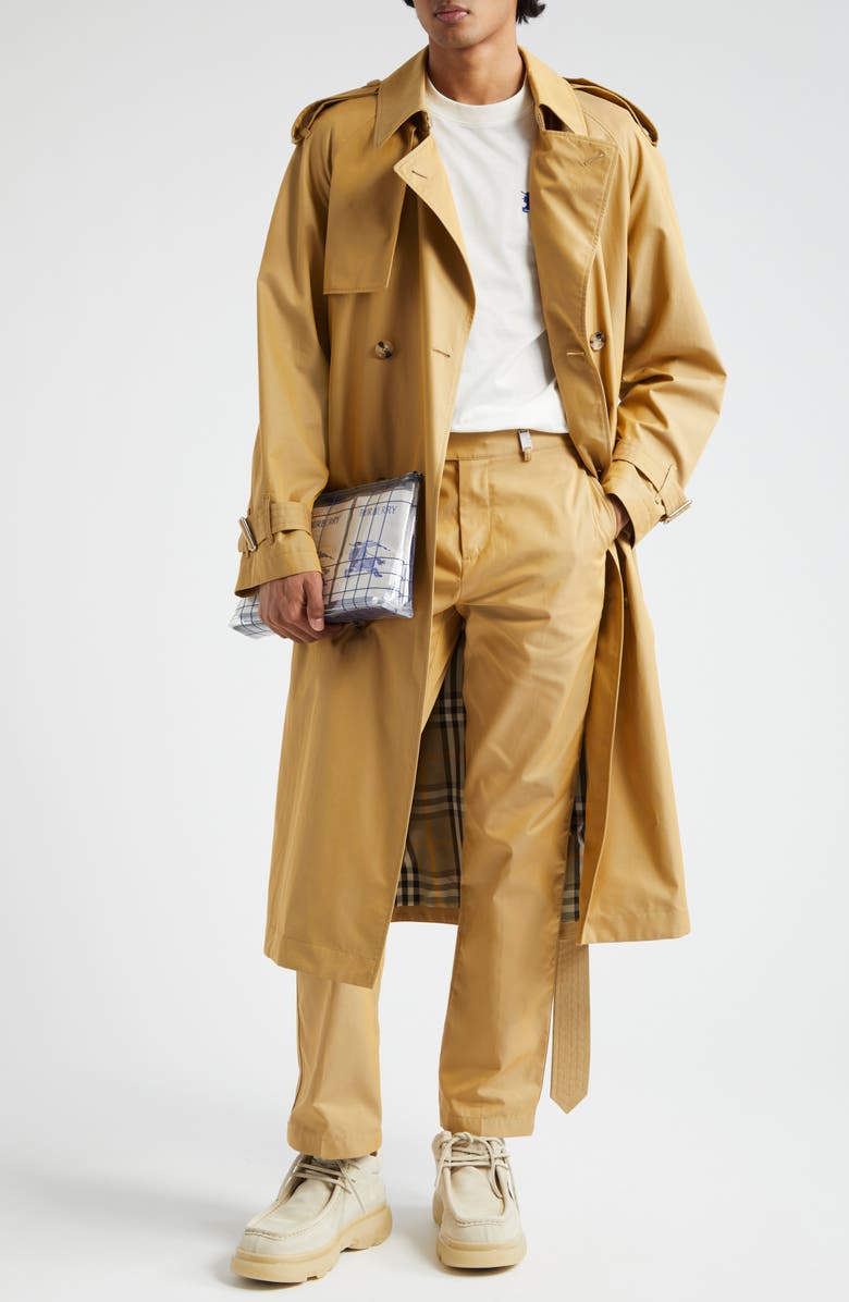 Burberry Double Breasted Cotton Gabardine Trench Coat, Alternate, color,