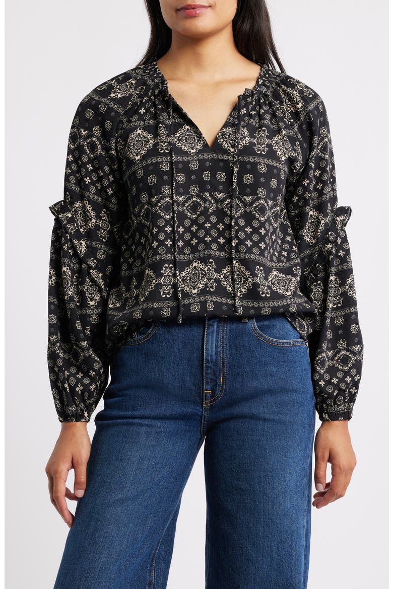 Paisley Print Long Sleeve Woven Shirt, Main, color, BLACK/ OATMEAL