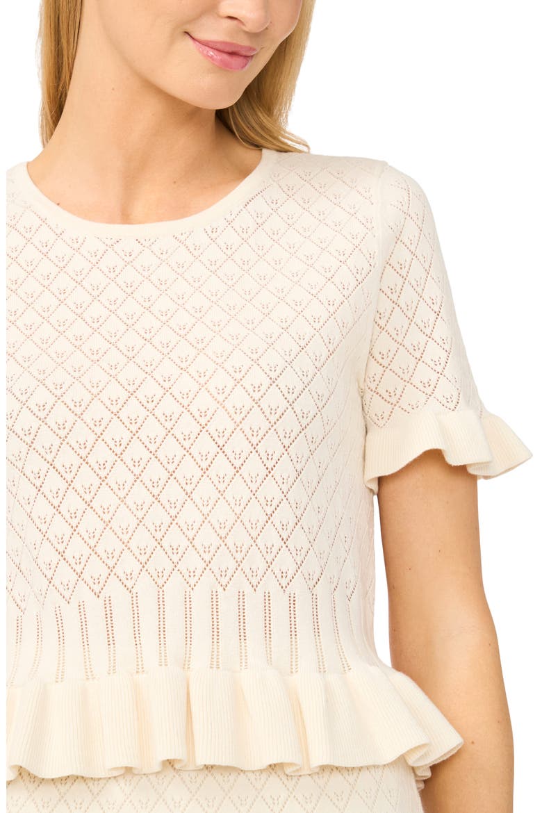 Pointelle Knit Ruffle Trim Peplum Sweater, Alternate, color, PURE WHITE