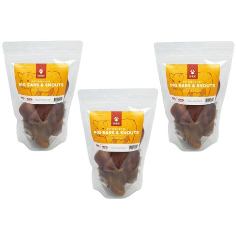 Pig Ears & Snouts, 3 Packs, 4oz Bags, Dog Treats, Crunchy Butcher