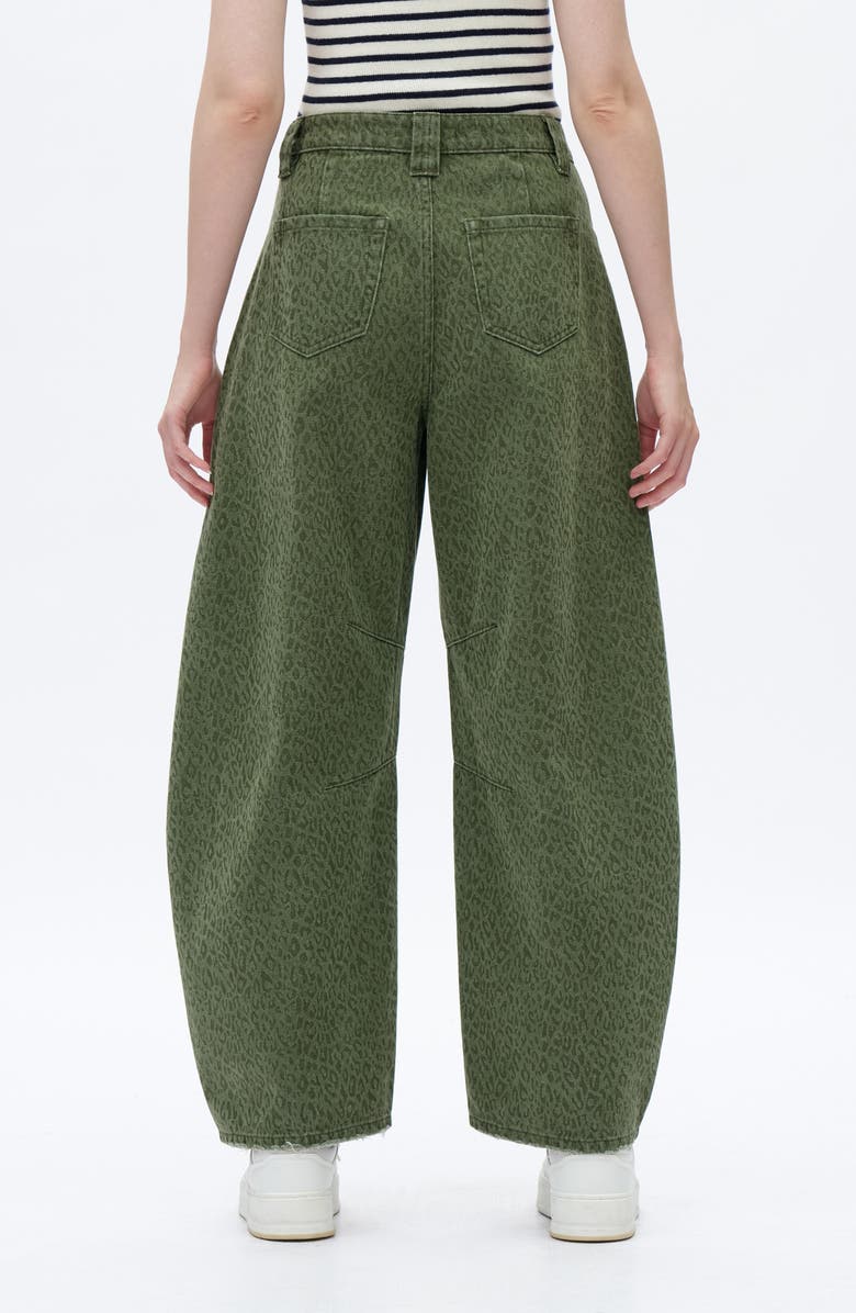 Bayeas Leopard Print High Waist Drop Crotch Barrel Jeans, Alternate, color, Green