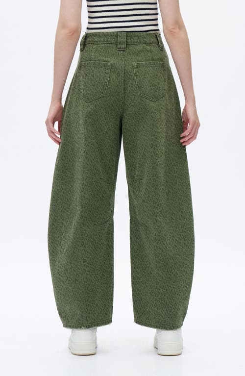 Bayeas Leopard Print High Waist Drop Crotch Barrel Jeans In Green