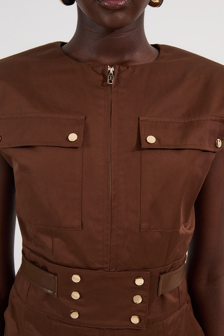 Cotton & Faux Leather Utility Jumpsuit, Alternate, color, Chocolate