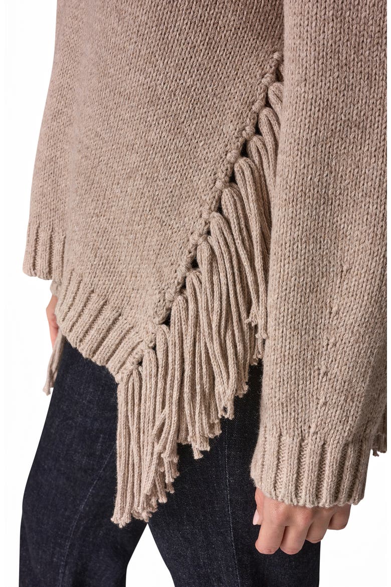 Fringe Detail Crewneck Sweater, Alternate, color, LATTE HEATHER