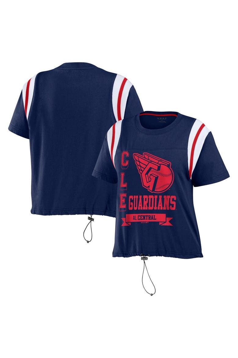 Women's WEAR by Erin Andrews Navy Cleveland Guardians Cinched Colorblock T-Shirt, Main, color, Navy