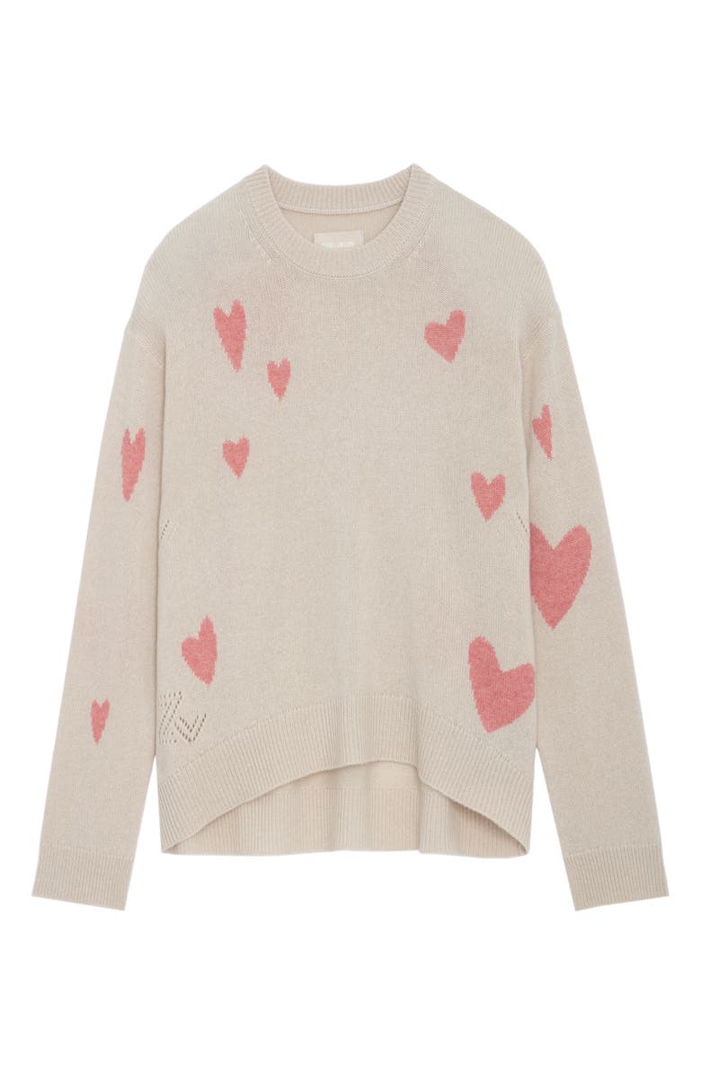 Zadig & Voltaire Markus Heart Jacquard Cashmere Sweater, Alternate, color, 