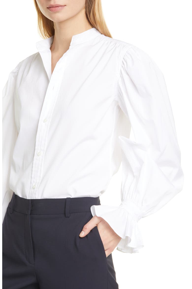 Gretchen Ruffle Sleeve Cotton Button-Up Shirt, Alternate, color, WHITE