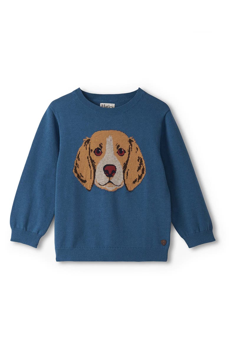 Hatley Puppy Intarsia Crewneck Sweater, Main, color, Ensign Blue