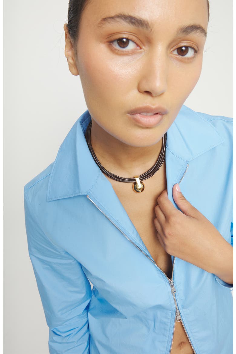 Leather necklace with large 18k gold-plated dial, Alternate, color, Gold