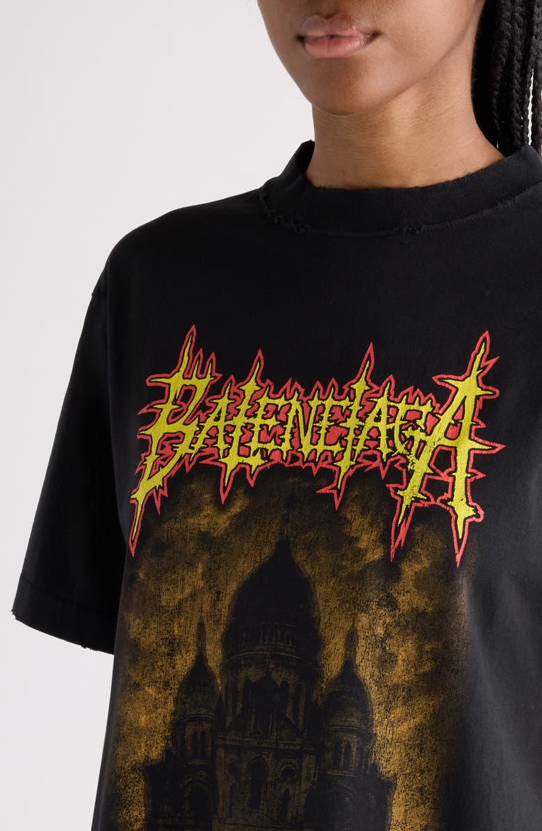 Balenciaga Medium Fit Distressed Sacré Couer Graphic T-Shirt, Alternate, color, 1000 Black