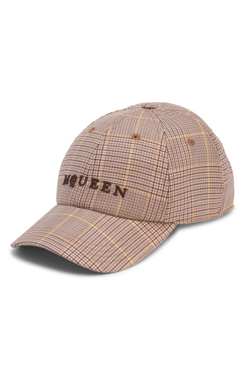 McQueen Check Logo Embroidered Wool Adjustable Baseball Cap, Main, color, Camel/ Yellow
