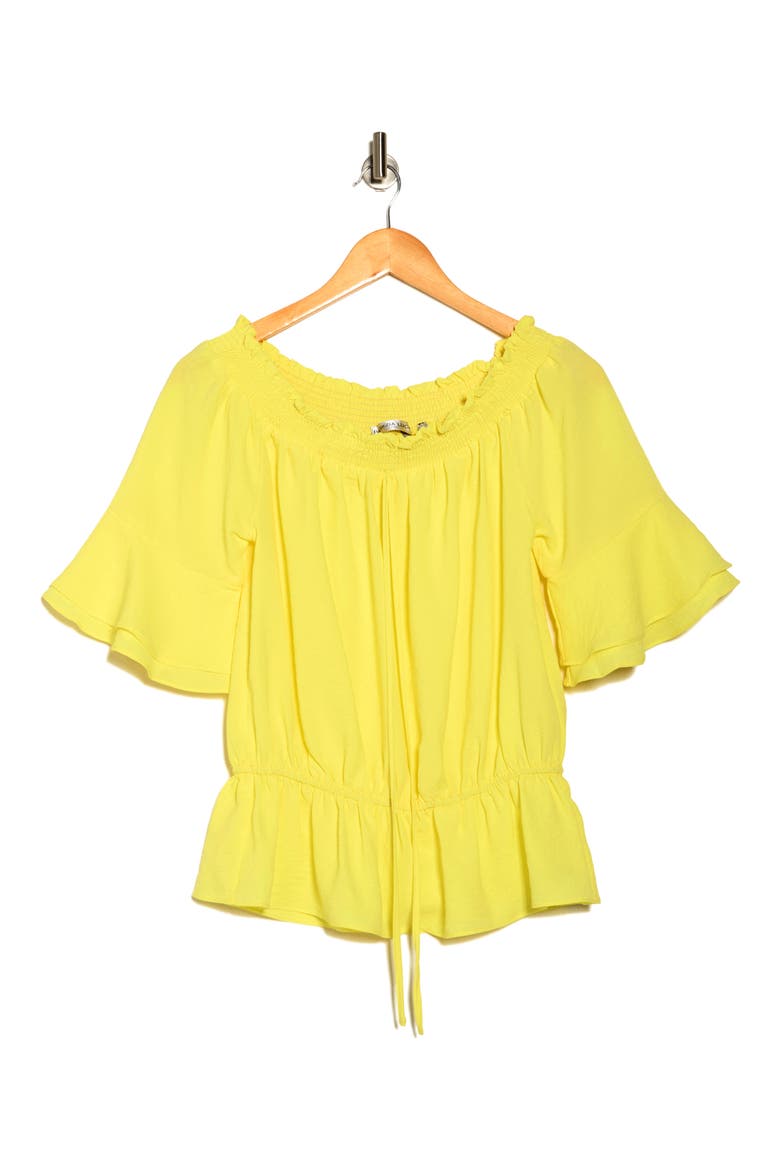 Ruffle Sleeve Peplum Top, Alternate, color, YELLOW