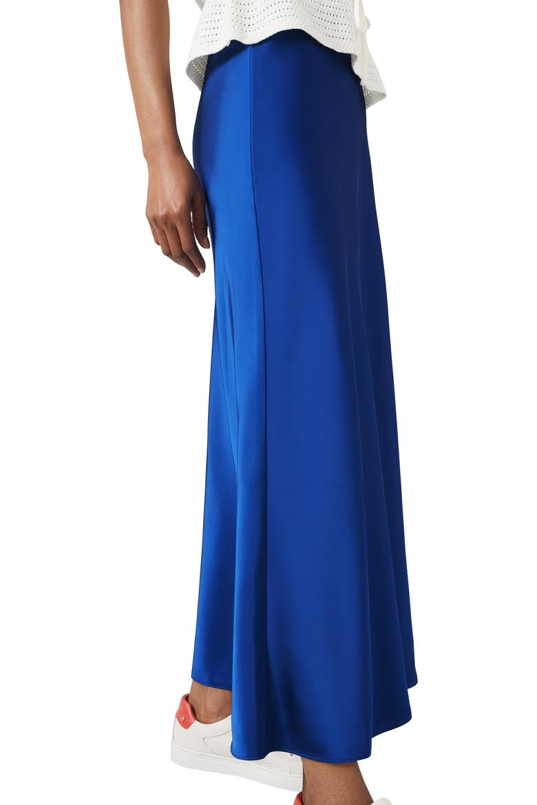 Lucan Bias Cut Satin Midi Skirt, Alternate, color, BLUE